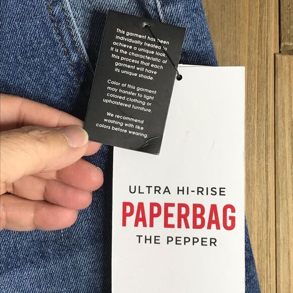 Upcycled NWT Celebrity Pink Paper-bag The Pepper Denim Shorts Sz XL OOAK - Picture 13 of 14